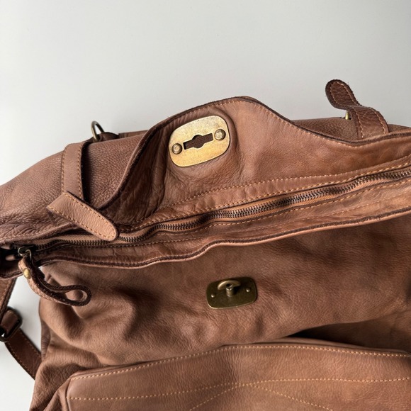 Bayside Italian Leather Large Soft Brown Leather Turnlock Cotton Lined Backpack‎ main image 6
